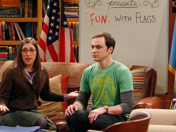 Amy y Sheldon y su clase de banderas