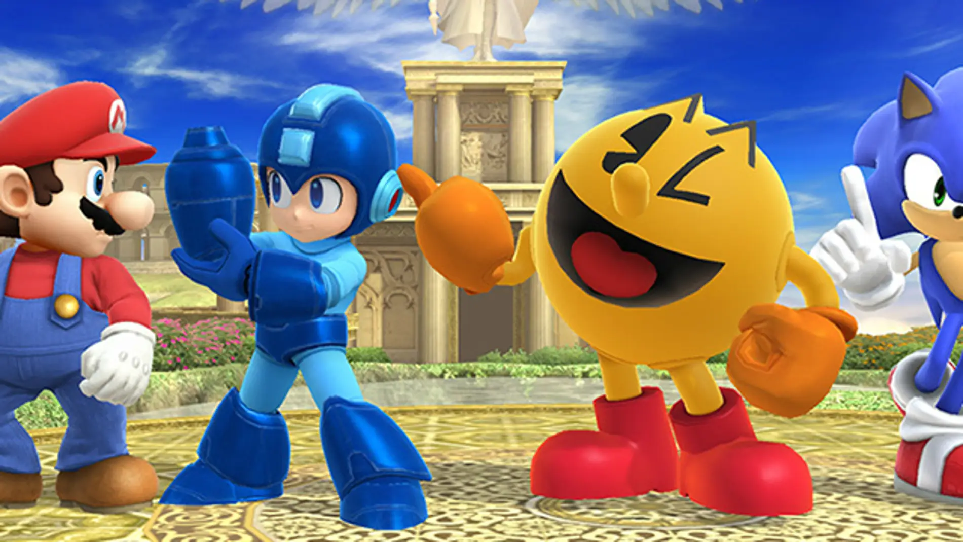 Mario, Mega Man, Pac Man y Sonic, en Smash Bros.