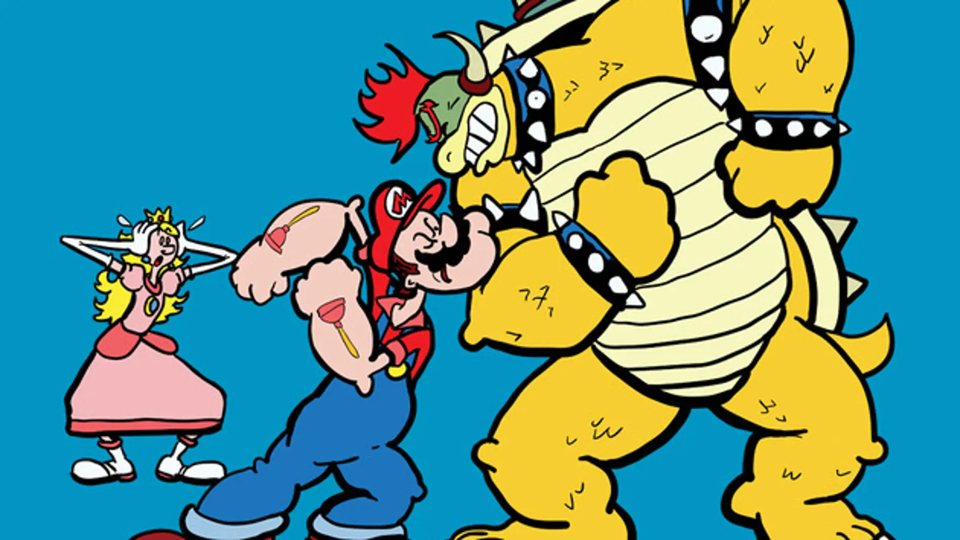 Mario, Bowser y Peach, en forma de los personajes de Popeye