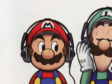Mario y Luigi con auriculares Mario y Luigi con auriculares