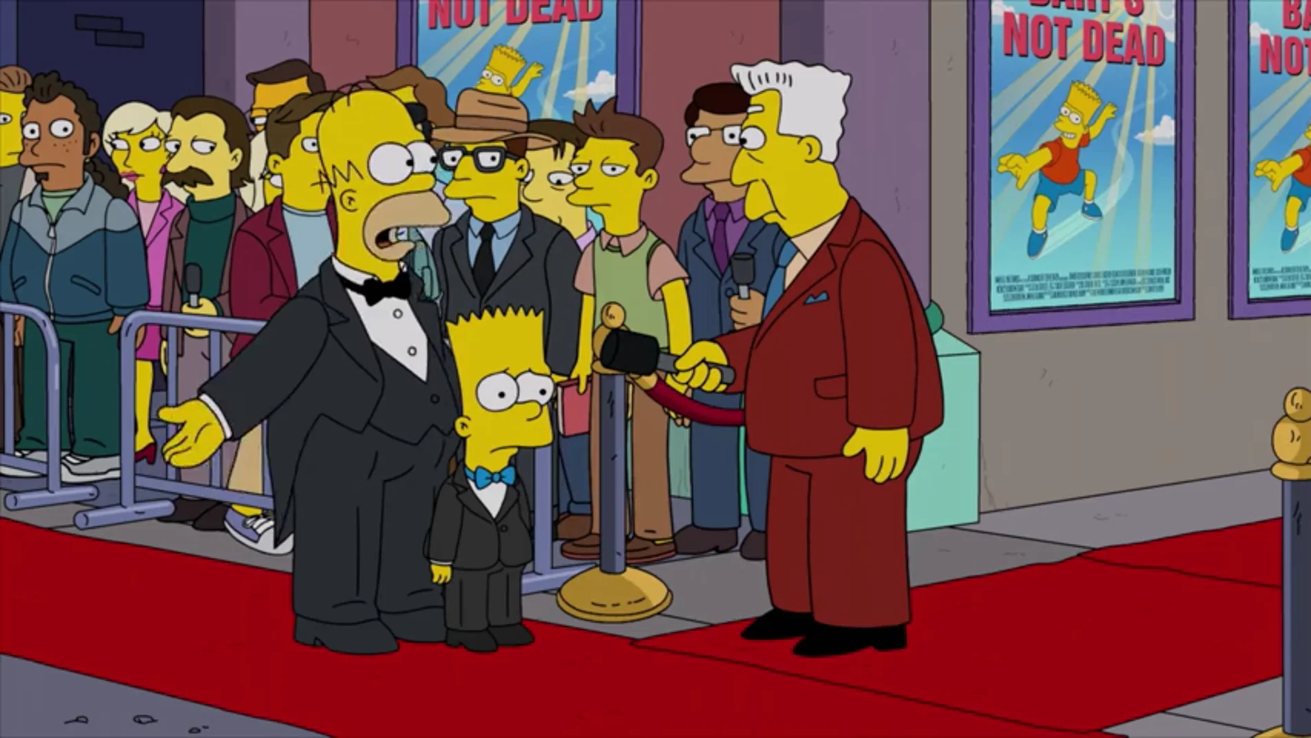Homer obliga a Bart a estrenar una película basada en una enorme mentira