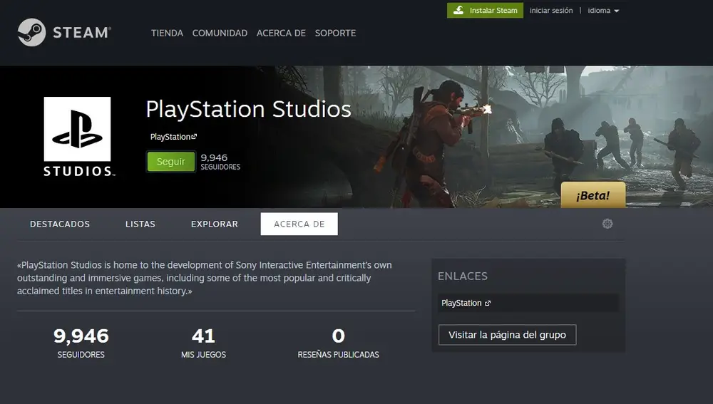 Página de PlayStation en Steam