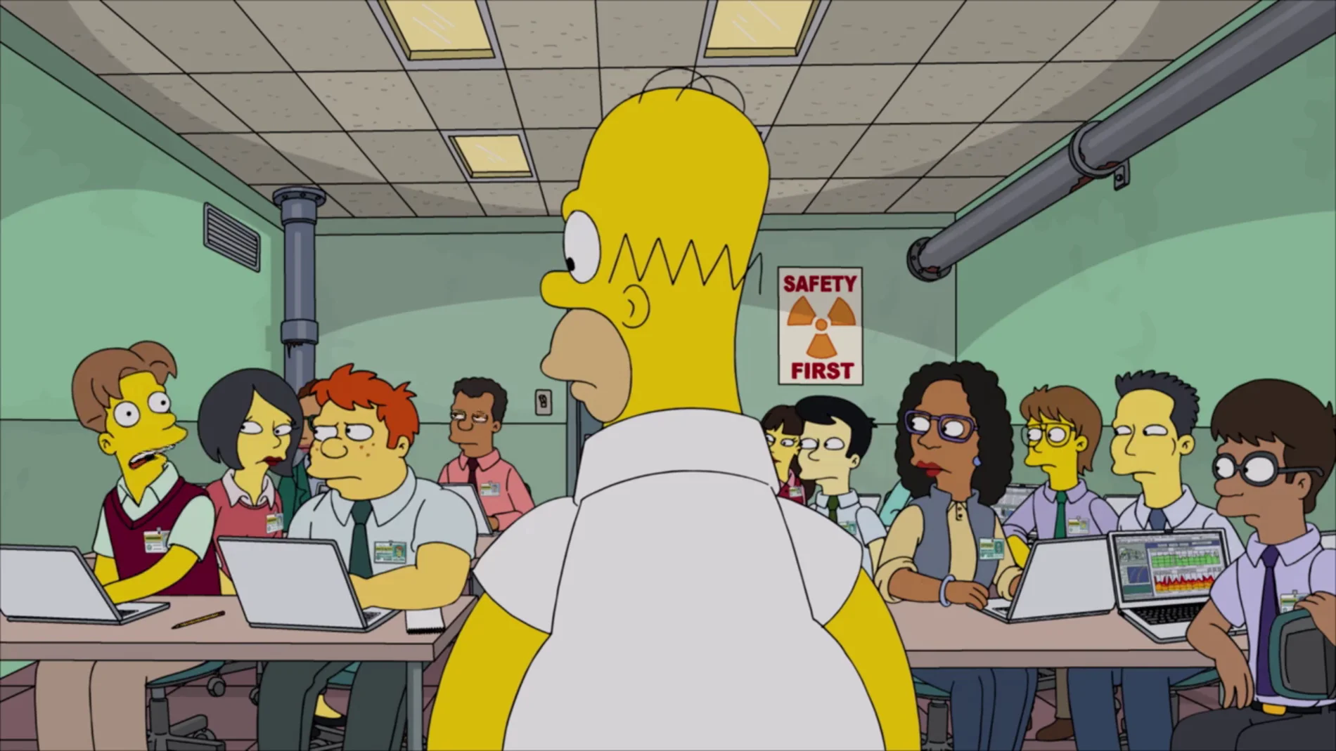 Homer es ridiculizado por los becarios de la central nuclear