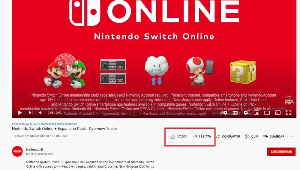 Nintendo Switch Online en YouTube
