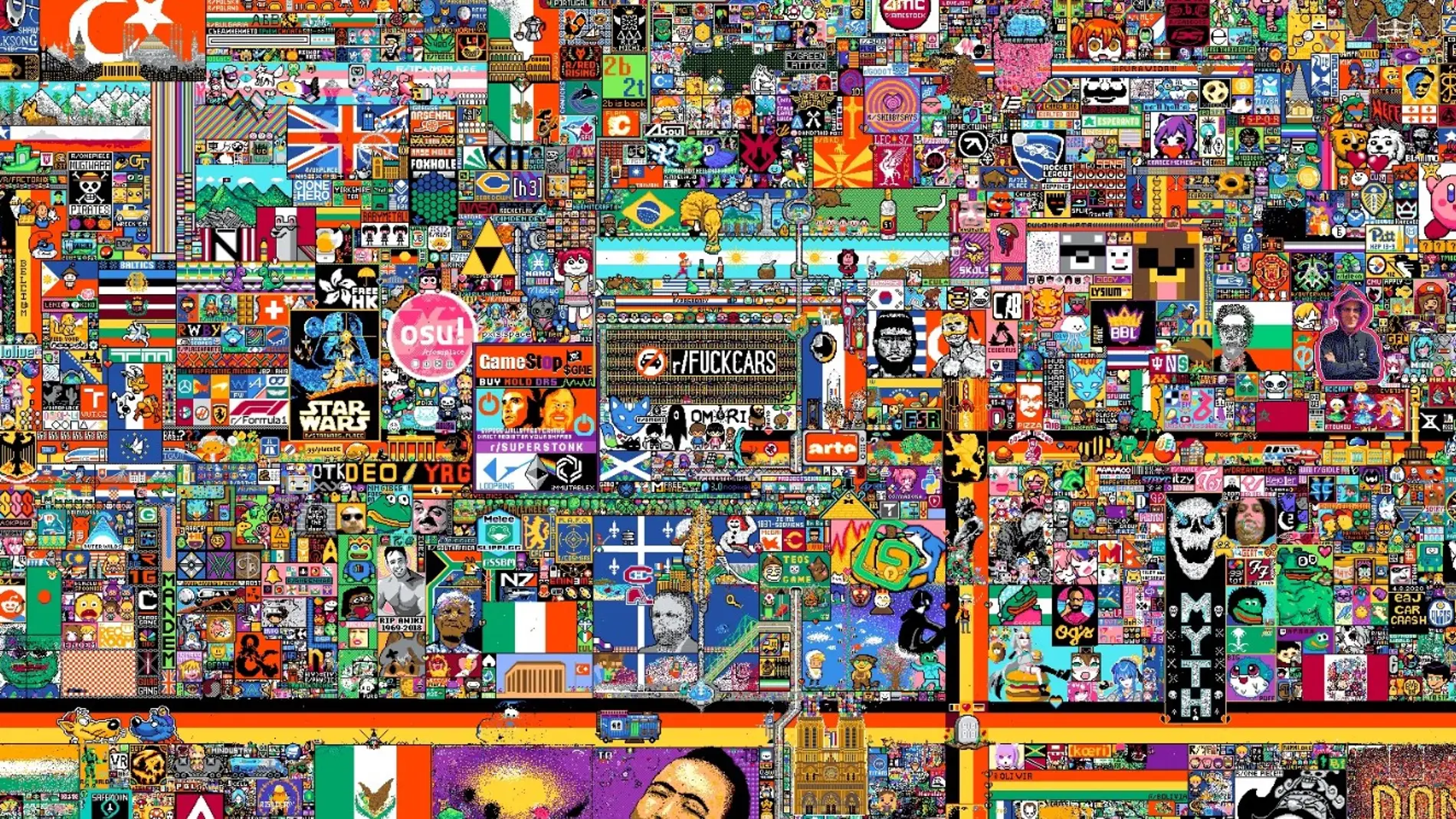 Un pixel cada cinco minutos: El mural de Reddit se convierte en la &quot;Tercera Guerra Mundial&quot; de internet