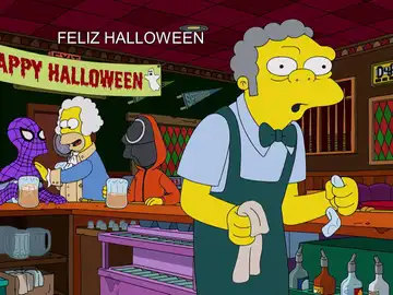 Barney, Carl, Lenny y Homer celebran un Halloween inolvidable mientras Moe se lamenta de su desastrosa situación económica 