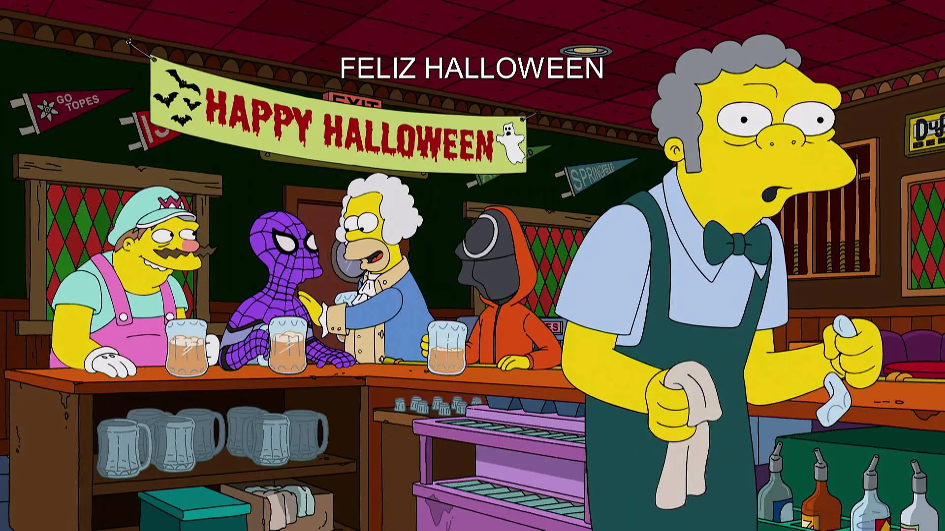 Barney, Carl, Lenny y Homer celebran un Halloween inolvidable mientras Moe se lamenta de su desastrosa situaci&oacute;n econ&oacute;mica 