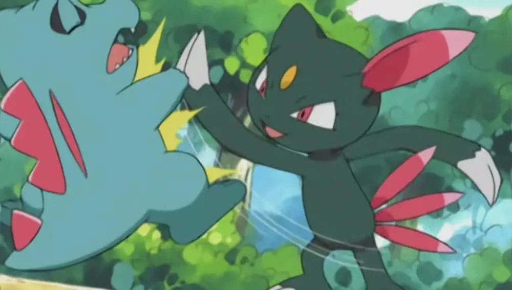 Totodile enfrentándose a Sneasel