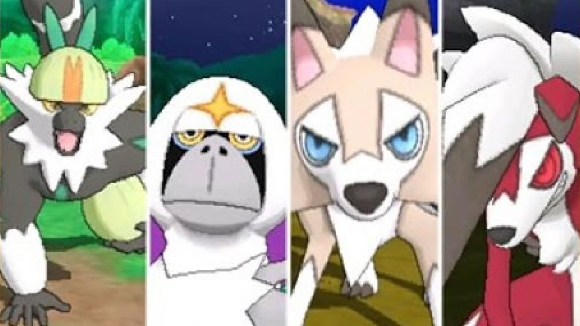 Oranguru, Passimian y Lycanroc en formas diurna y nocturna
