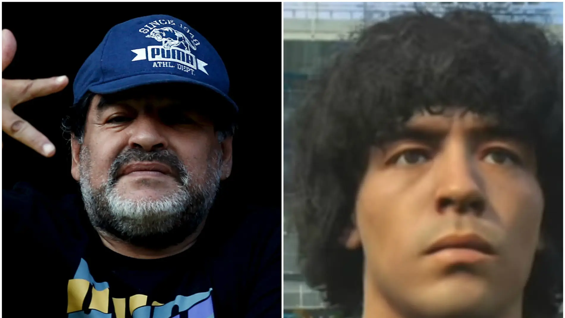 Maradona, junto a su caracterización en el PES 2017