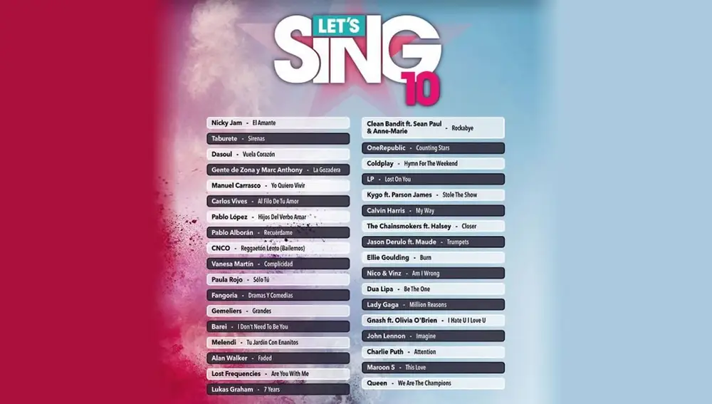 Listado de canciones de Let's Sing 10