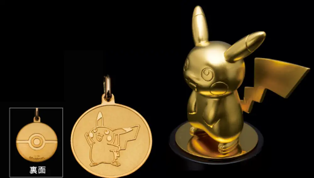 Moneda y figura de oro de Pikachu