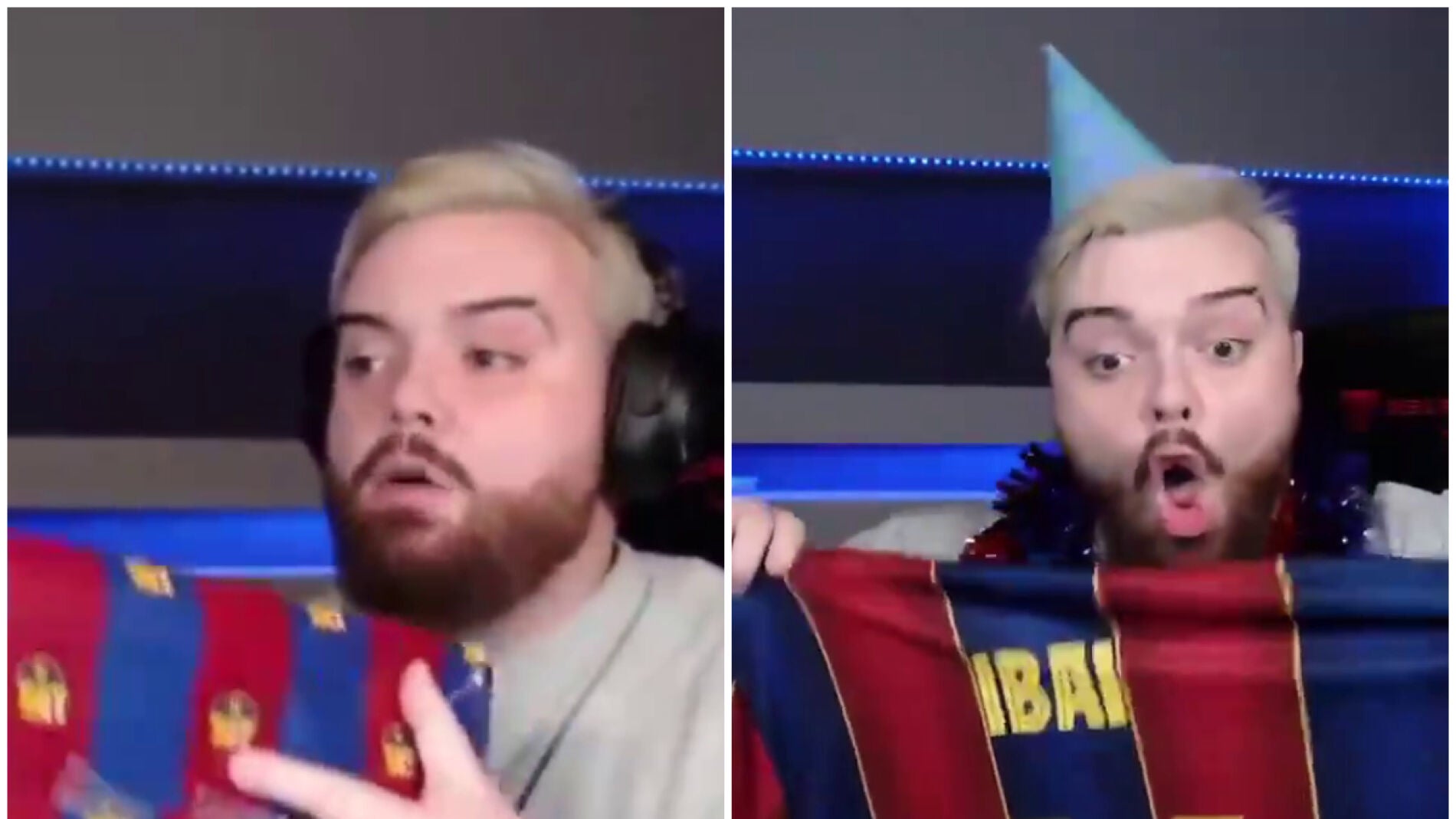 Ibai Llanos, con la caja del Barça