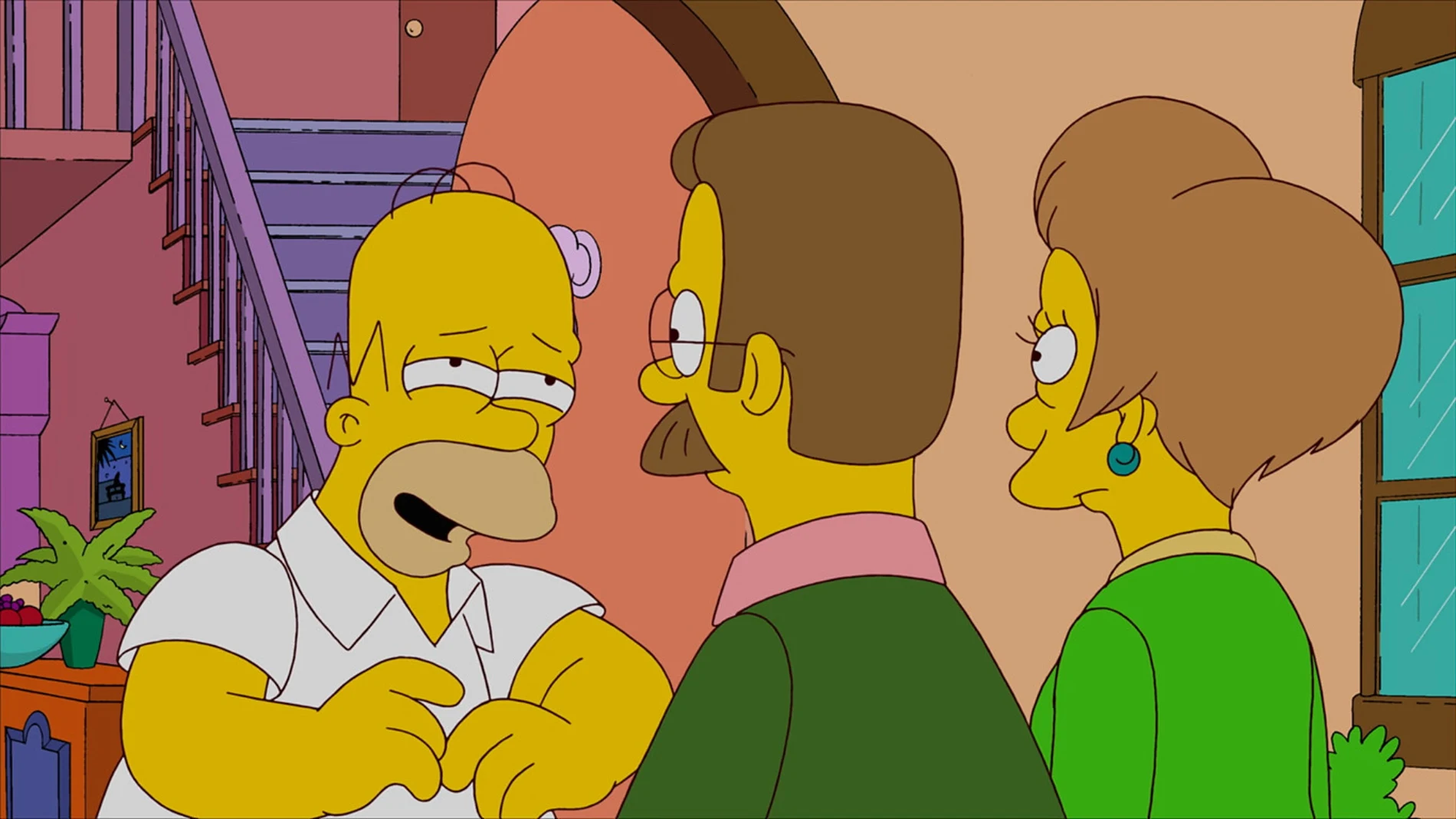 Homer frente a Flanders y Edna