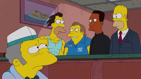 Moe es expulsado de la sociedad secreta de barmans Tras romper las normas, Moe es expulsado de El Confidencial , la sociedad secreta de los barmans.