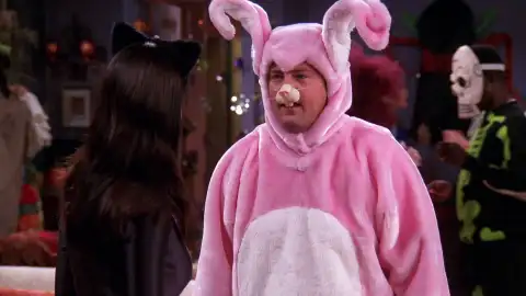 Chandler y su disfraz de conejito rosa en Halloween Chandler y su disfraz de conejito rosa en Halloween